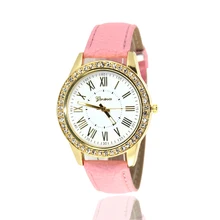 New Women’s Bling Crystal Watches Faux Leather Analog Quartz Wrist Watch Rhinestone Roman Numeral Watches C4538P20