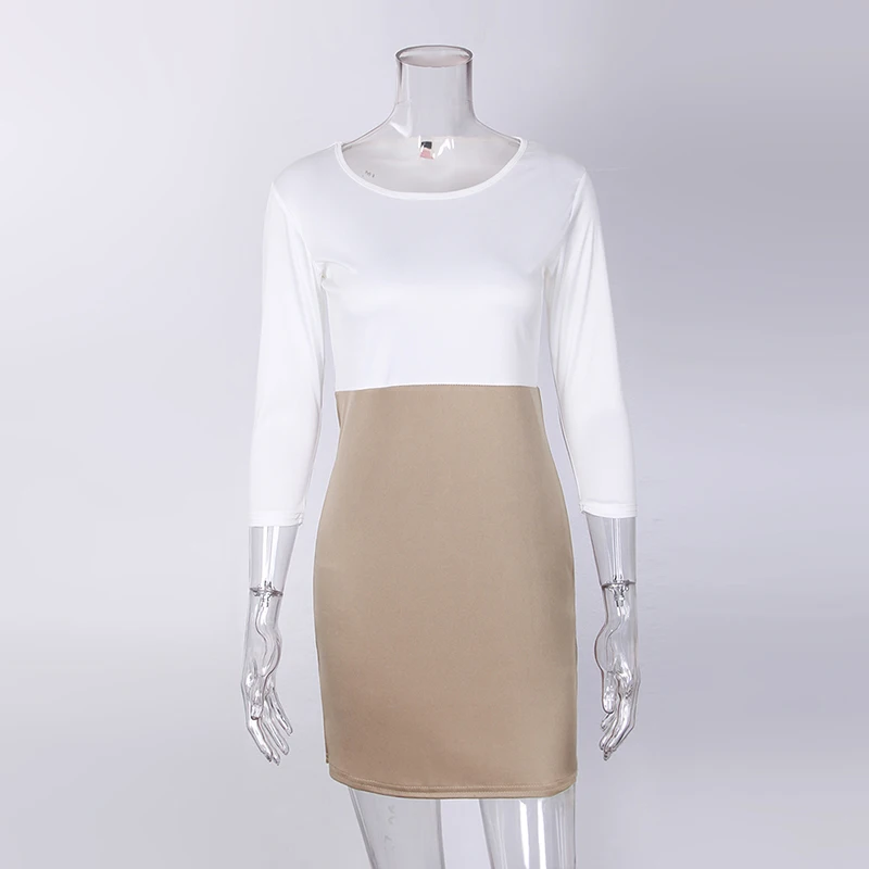 Осеннее модное женское мини-платье Элегантное с рукавом три четверти лоскутное Повседневное платье WS3267M