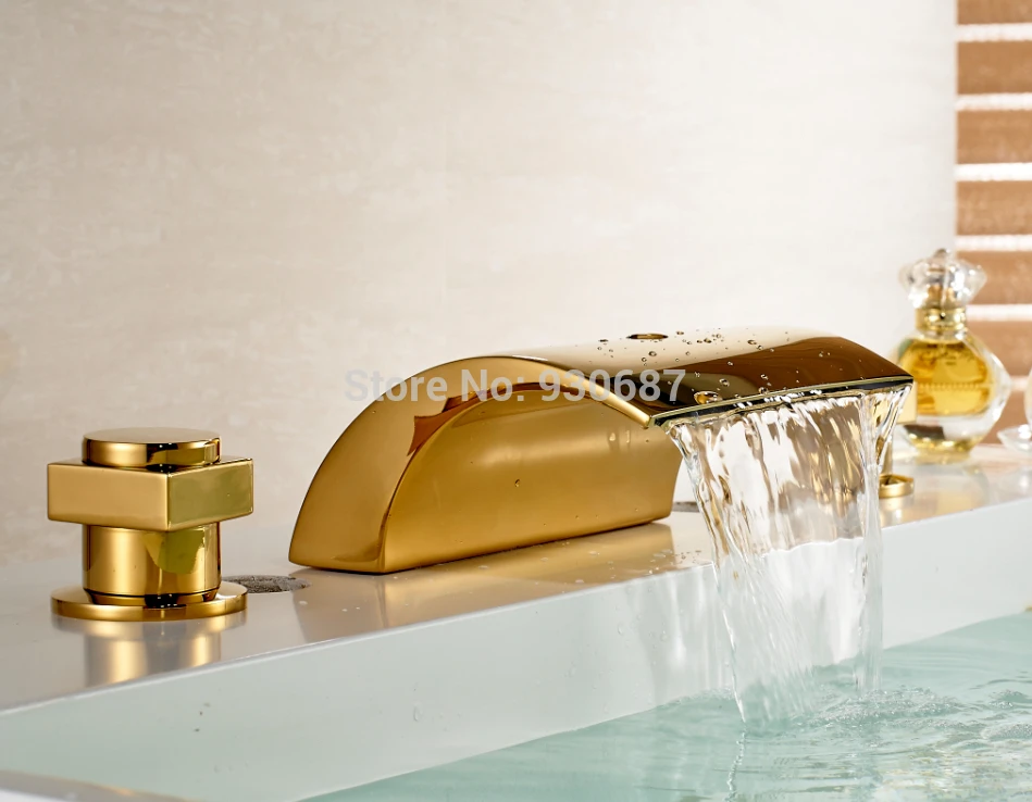 

Dual Handles Bath faucet Vessel Sink Faucet Deck Mount Waterfall Mixer Tap Countertop