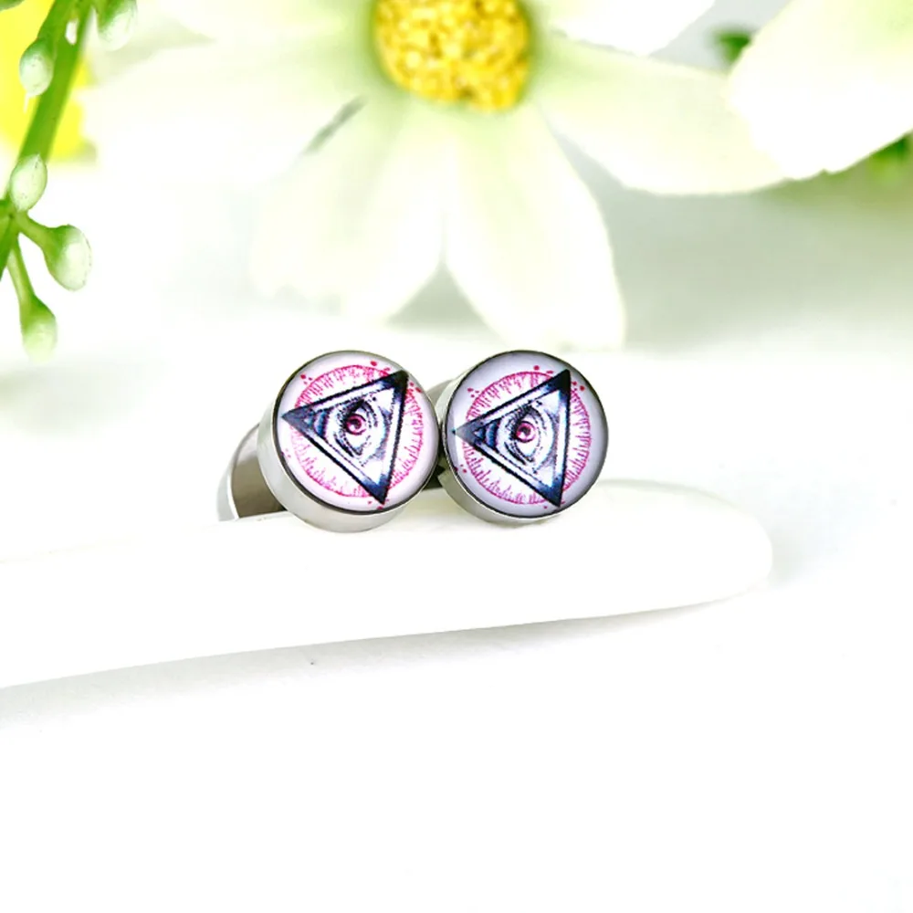 2pcs Lot Eyes Logo Ear Piercing Hypoallergenic Stainless Steel Round 2pcs Lot Eyes Logo Ear Piercing Hypoallergenic Stainless Steel Round Earrings Studs Body Jewelry For Men Women Fake Plug Fp42 In From