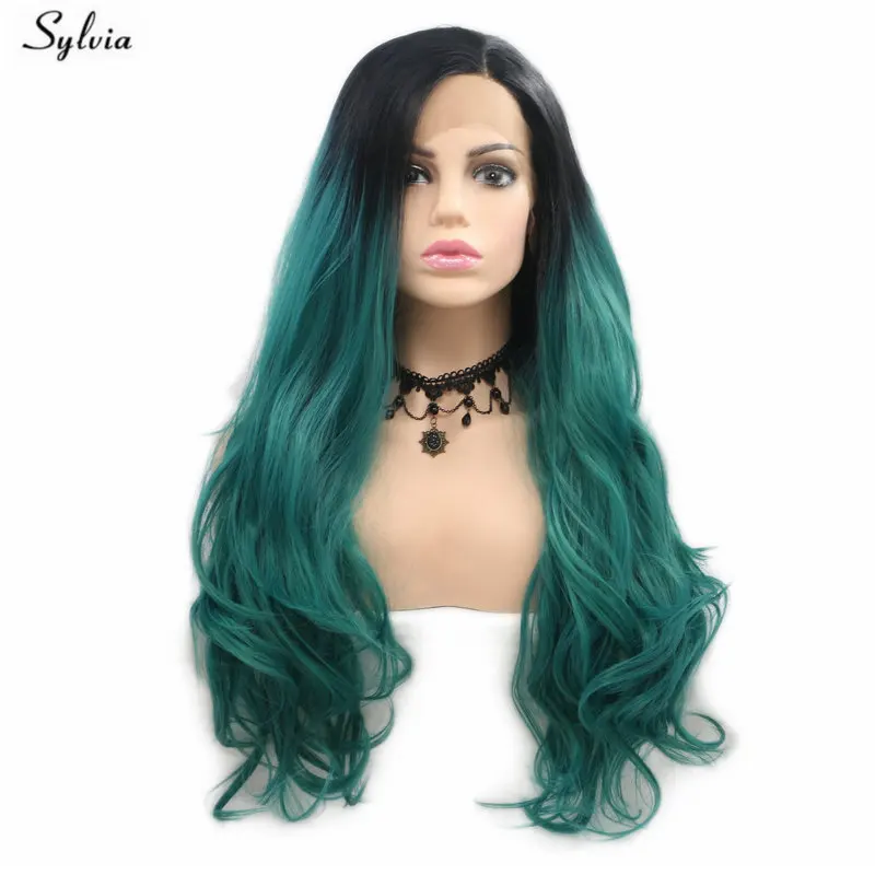 Sylvia средства ухода за кожей волна парик темные корни к зеленые парики натуральных волос Синтетические синтетические волосы на кружеве для