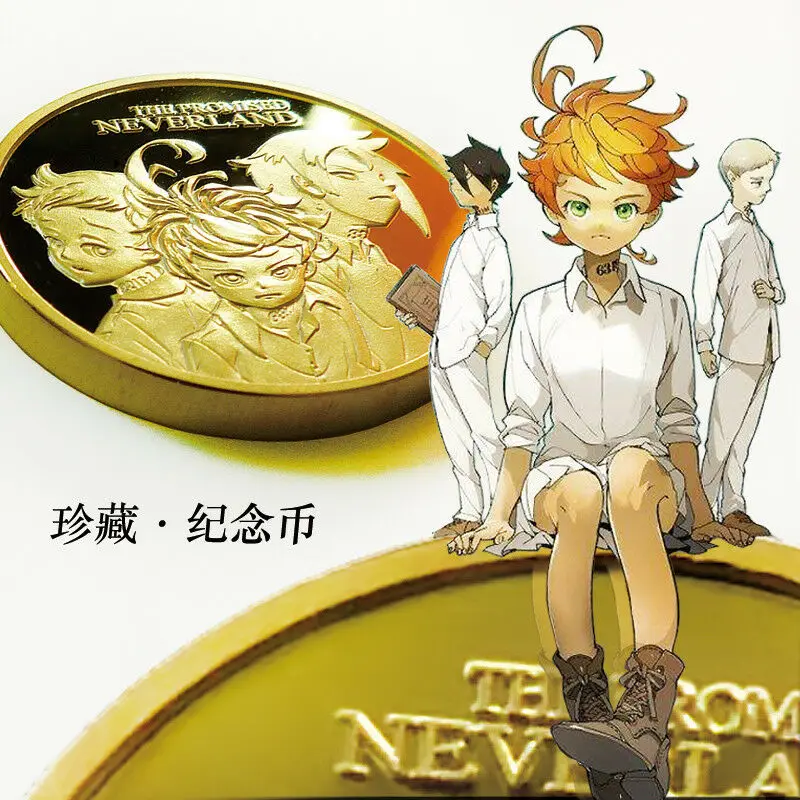 

New Anime The Promised Neverland Emma Norman Ray Souvenir Metal Coin Gold Collection Gift