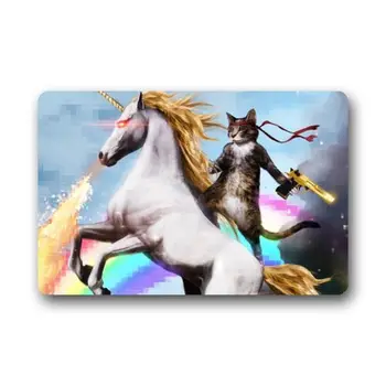 

Memory Home Funny White Horse Carrying Cat Holding Gun Custom Doormat Kitchen Mats Living Room Bath Carpet Bedroom Rugs