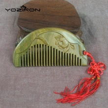Yoziron пользовательские натуральный зеленый резьба сандал гребень ручной портативный гребень для волос для самостоятельного использования подарок розы все мелкие зубы n019