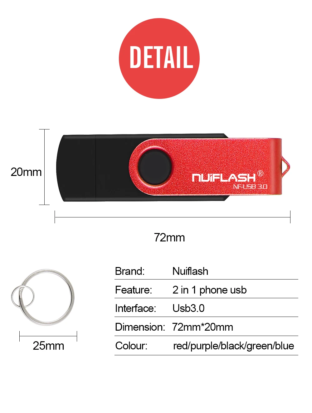 Nuiflash OTG USB флеш-накопитель свободного вращения 16 ГБ 32 ГБ 64 ГБ 128 ГБ флеш-накопитель с брелоком для телефона и ПК