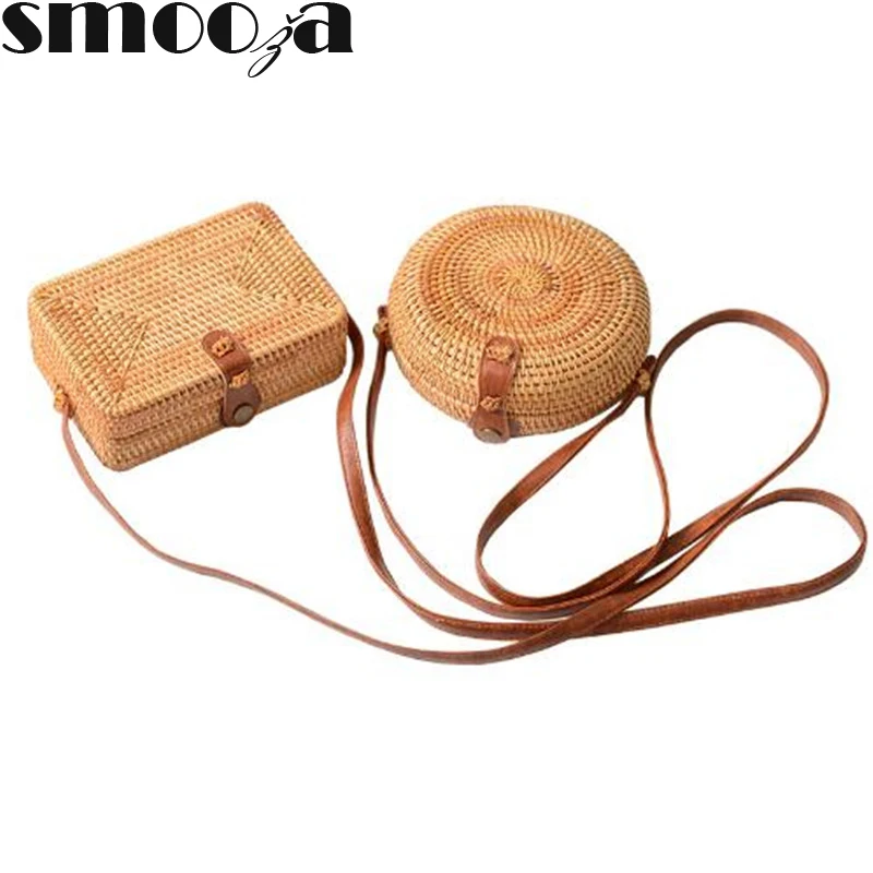 Женские сумки из ротанга SMOOZA летняя круглая квадратная соломенная сумка ручной
