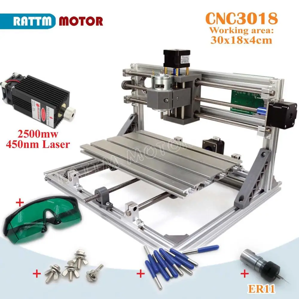 В ЕС! CNC 3018 GRBL управление Diy станок с ЧПУ 30x18x4,5 см, 3 оси Pcb ПВХ фрезерный станок древесины маршрутизатор лазерная гравировка v2.5 - Цвет: 3018-2500mw laser