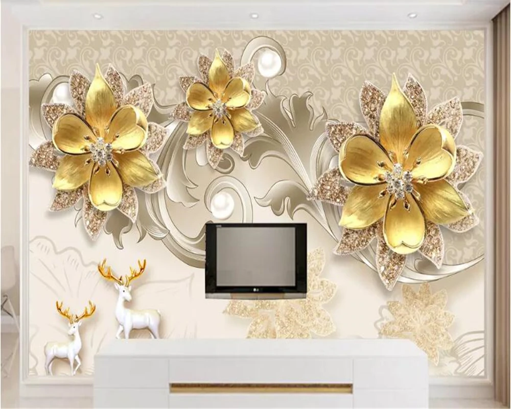 

beibehang Custom luxury atmospheric jewelry diamond silk swan home and rich background wall painting wallpaper behang