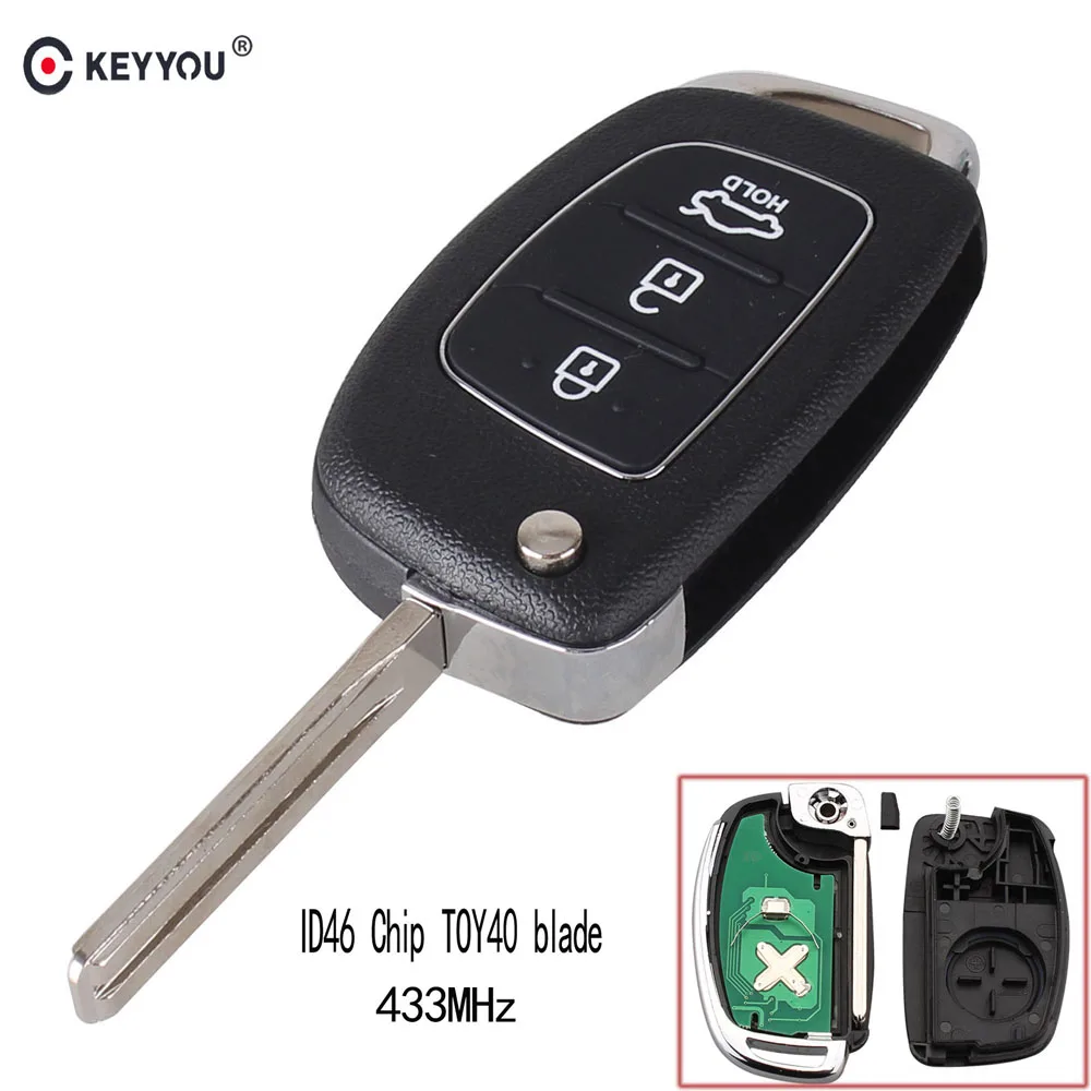Пульт дистанционного управления KEYYOU 3 кнопки 433 МГц с ID46 чипом TOY40 Автомобильный ключ для hyundai New IX35 IX25 IX45 Elantra Santa Fe Sonata Fob управление