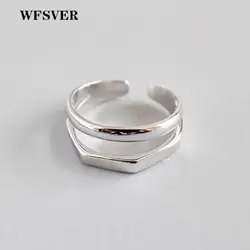 WFSVER 100% Серебро 925 пробы двойной слой минималистское кольцо для женщин подарок геометрический незамкнутые кольца с регулируемым размером