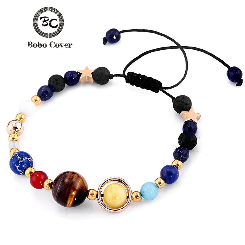 

Universe Galaxy the Eight Planets in the Solar System Guardian Star Natural Stone Beads Bracelet & Bangle for Women & Men Gifts