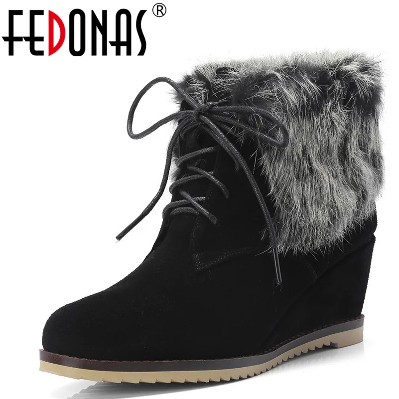 FEDONAS 1Fashion Women Ankle Boots Cow Suede Round Toe Wedges High Heels Shoes Woman Autumn Winter Warm Rabbit Fur Basic Boots цена FEDONAS 1Fashion Women Ankle Boots Cow Suede Round Toe Wedges High Heels Shoes Woman Autumn Winter Warm Rabbit Fur Basic Boots цены онлайн