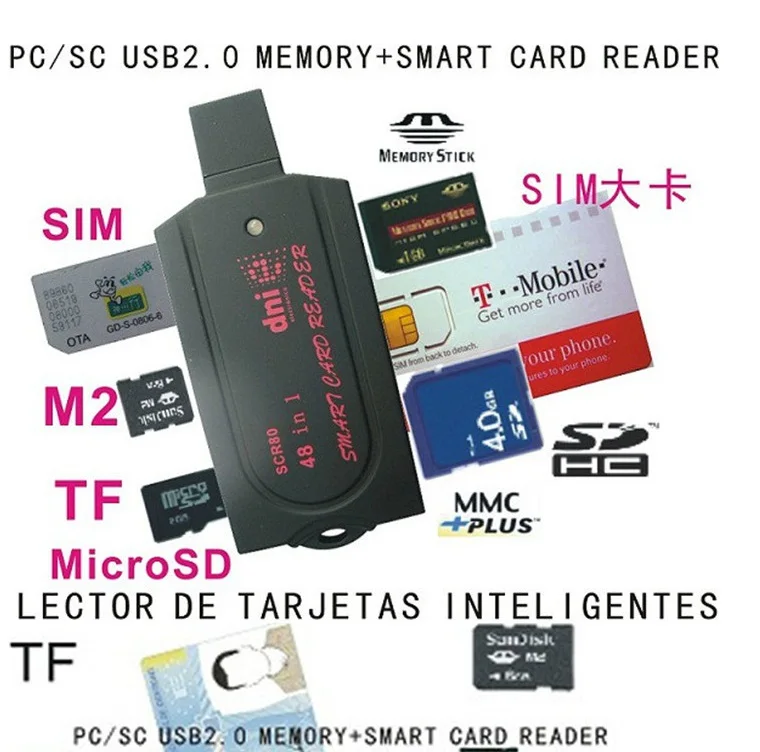 USB считыватель смарт карт ПК/sc scr80 поддержка SD(7 в 1) micro SD MS(3 M2 SIM iso7816 ic карта с SDK