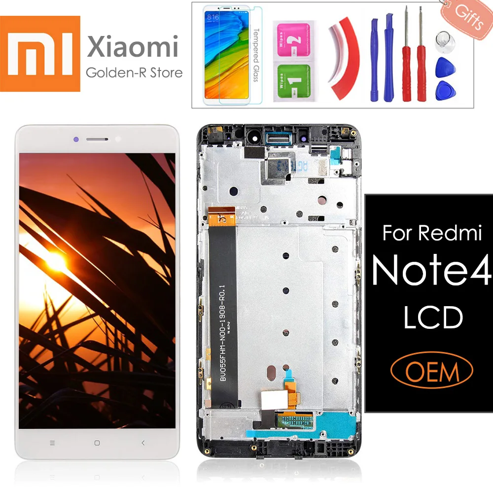 5," для Xiaomi Redmi Note 4 ЖК-дисплей и сенсорный экран с рамкой для Xiaomi Redmi Note 4 дигитайзер в сборе+ подарки
