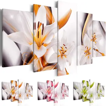 

5 Pieces Minimalist Lily Flowers Canvas Painting Nordic Home Decoration Modular Art Wall Pictures For Living Room No Frame