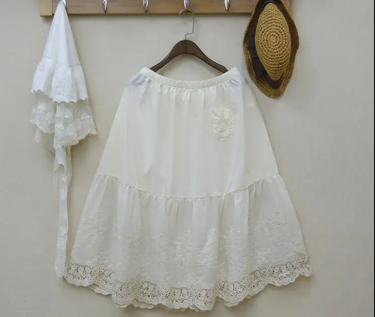 

Sweet Mori Girl Lace Cotton Patchwork Elastic Waist Loose Skirt Women Casual Summer Wear Long Skirt Female Basic Skirt Faldas