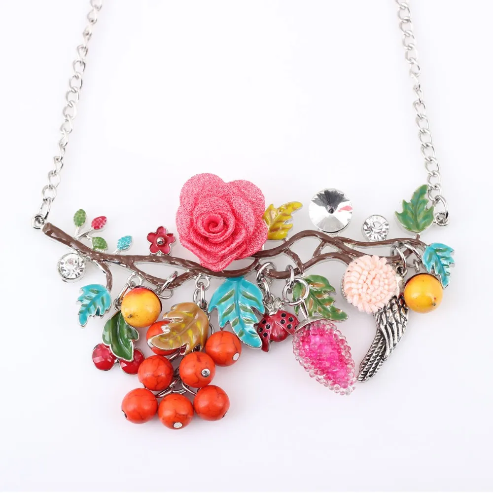 Newei Statement Necklace Bird Enamel Flower Alloy Long Chain Pendants 2016 New Jewelry For Women Charm Collares Accessories | Украшения и
