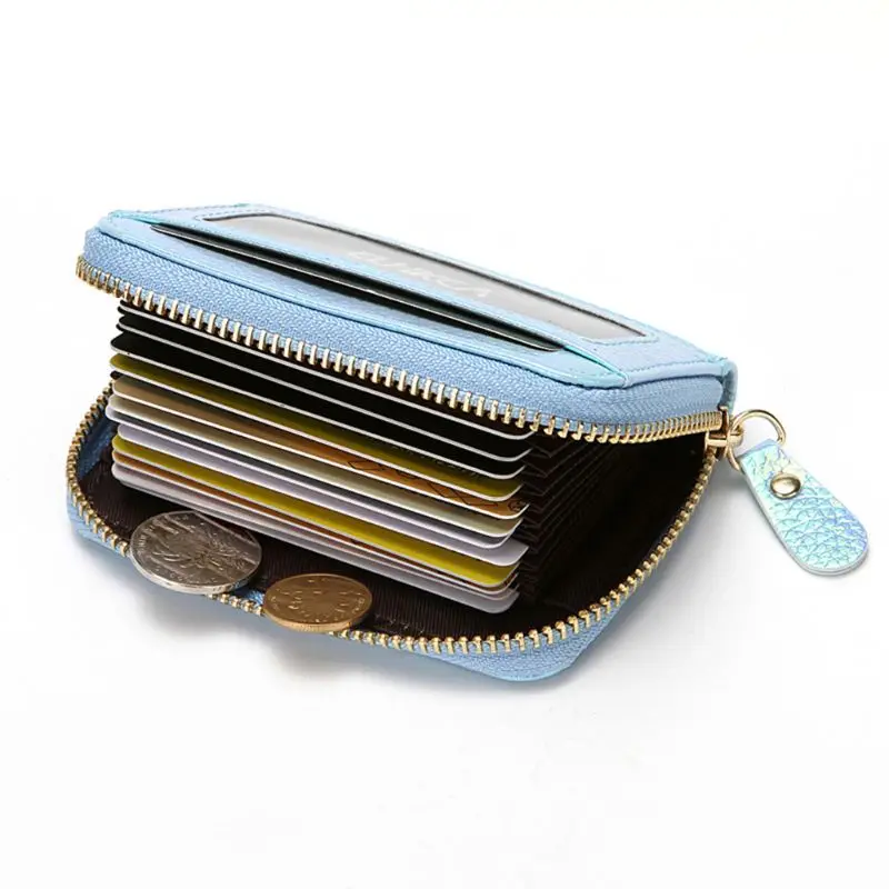 Women Hologram PU Leather Credit Card Holder Purse with RFID Protector Small Zip Around Wallet