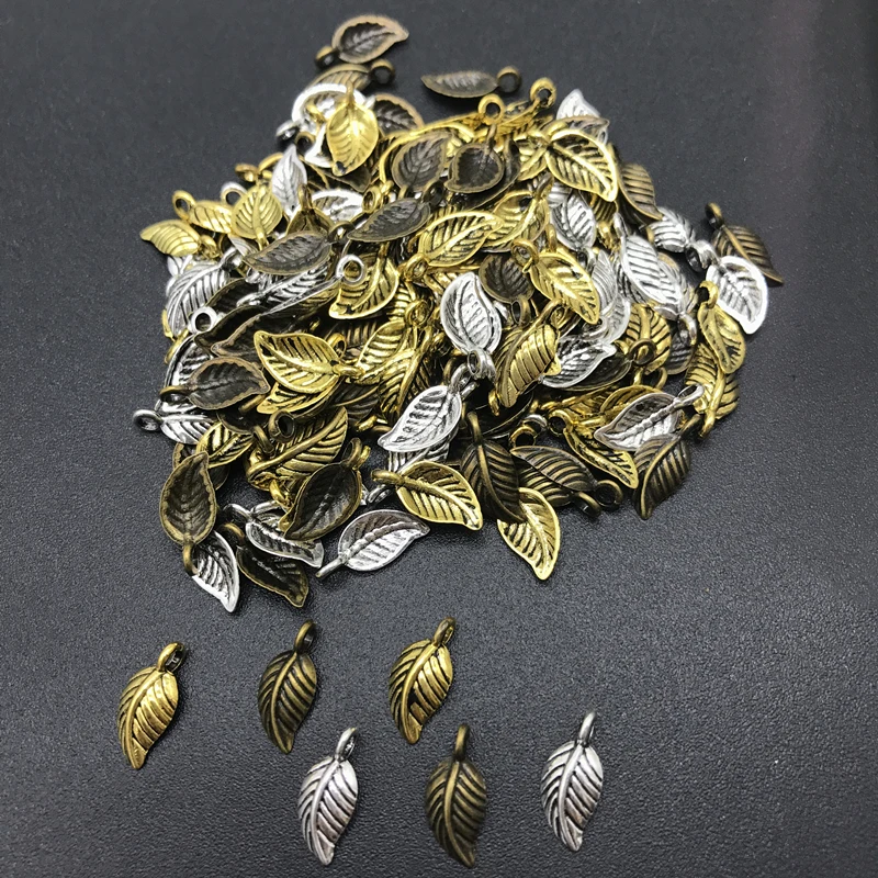 

8x15mm 60pcs Alloy Beads Cap Ancient Mix Colors Charms Leaves Shape Pendant Charms For Jewelry Making DIY Accessories