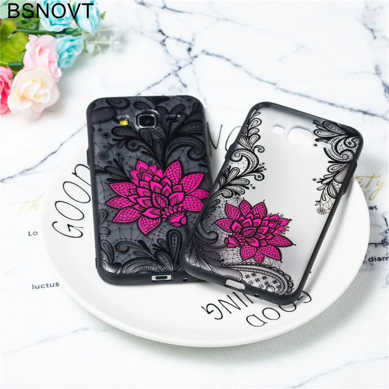 

For Samsung Galaxy J3 2016 Case Lace Foral Black Rose Phone Case Embroidery Back Cover For Samsung Galaxy J3 2016 J320 Fundas