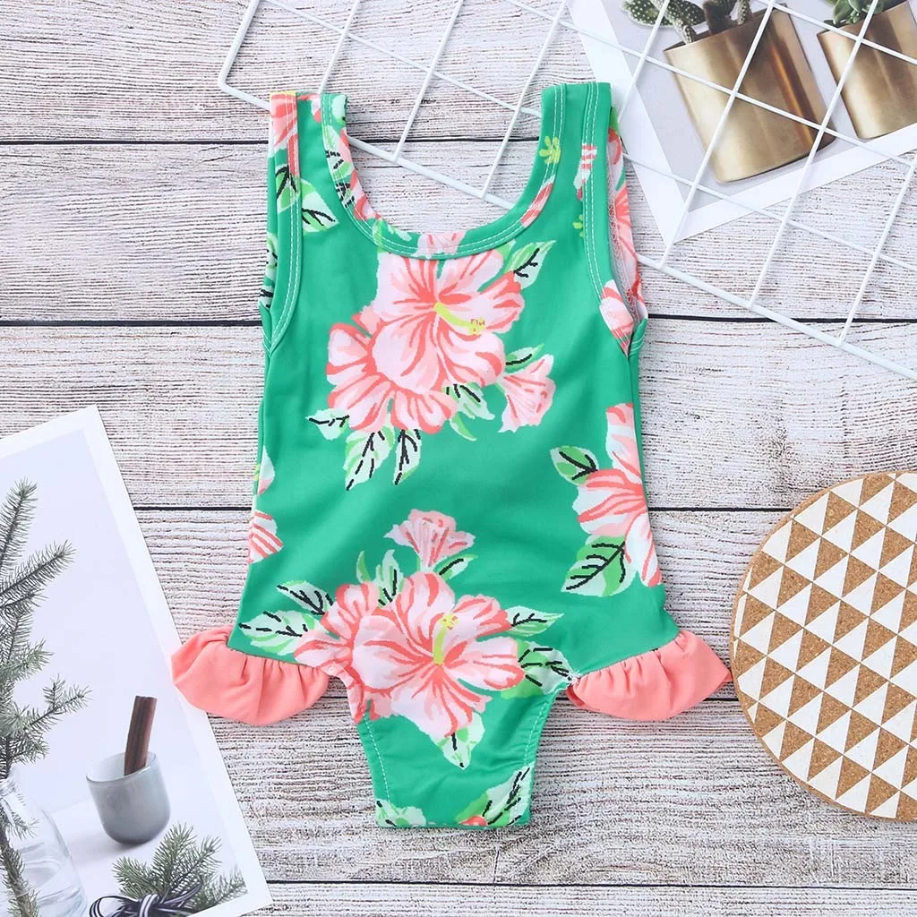MUQGEW Children Kids Girls Swimwear Summer Bikini Beach One Piece Floral Print Swimwear Swimsuit