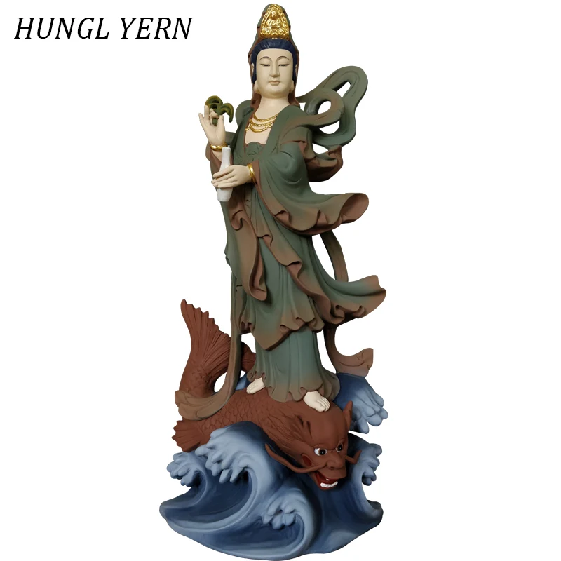 

64cm Guanyin Buddha statue Home decor Sculpture Budas Statues Guan yin Carved handmade Craft Custom Raw lacquer escultura