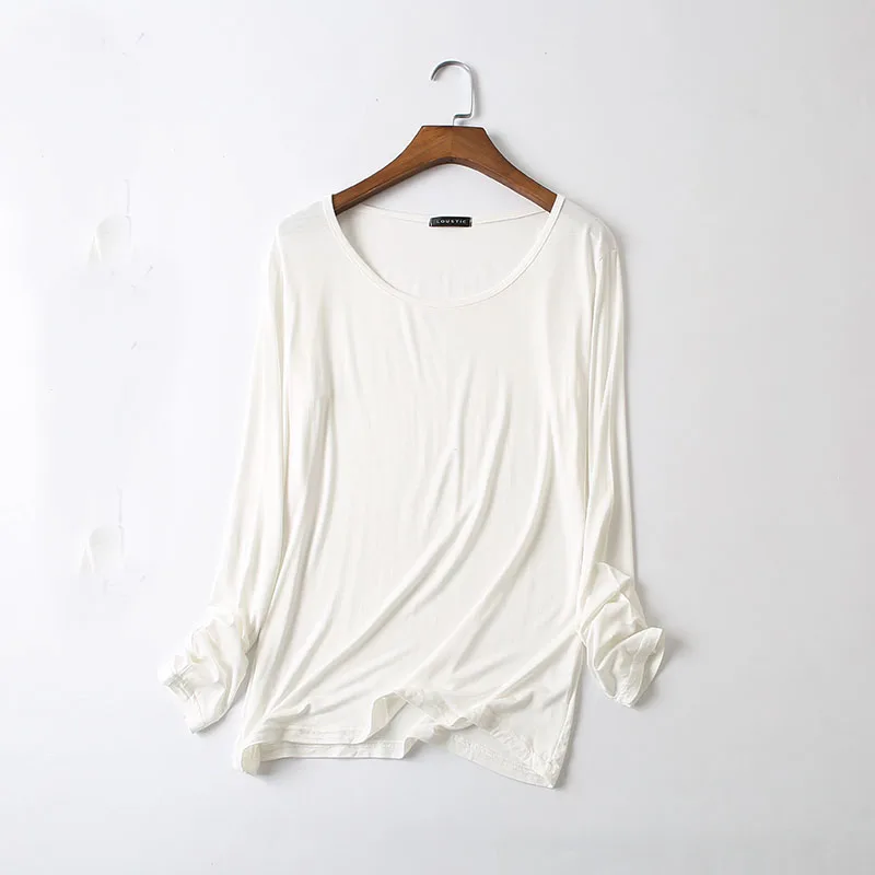 womens top Modal soft long sleeve o-neck best friends t shirt lady all match Basic tee black gray white woman tshirt Tops