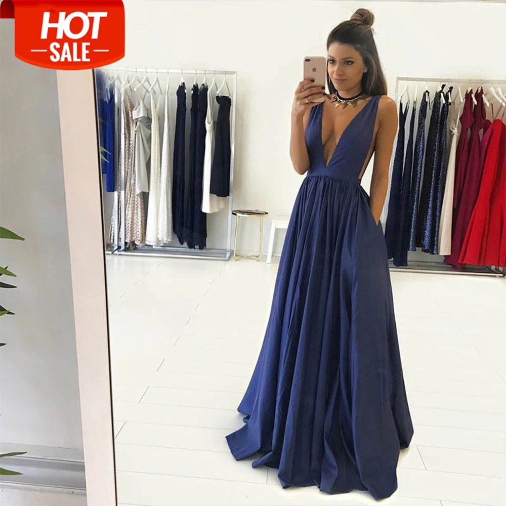 

Bbonlinedress Prom Dresses 2020 V-Neck Long Party Dress Taffeta Sleeveless Formal Dress robe-de-soire