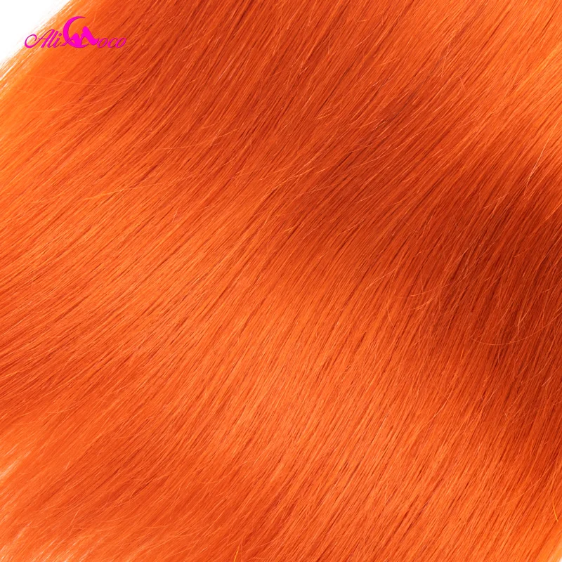 Али Коко прямые волосы Связки с закрытием 1B/оранжевый Цвет бразильский стрита волос Ткань 3/4 Связки 10-28 дюймов Пучки Волос Remy
