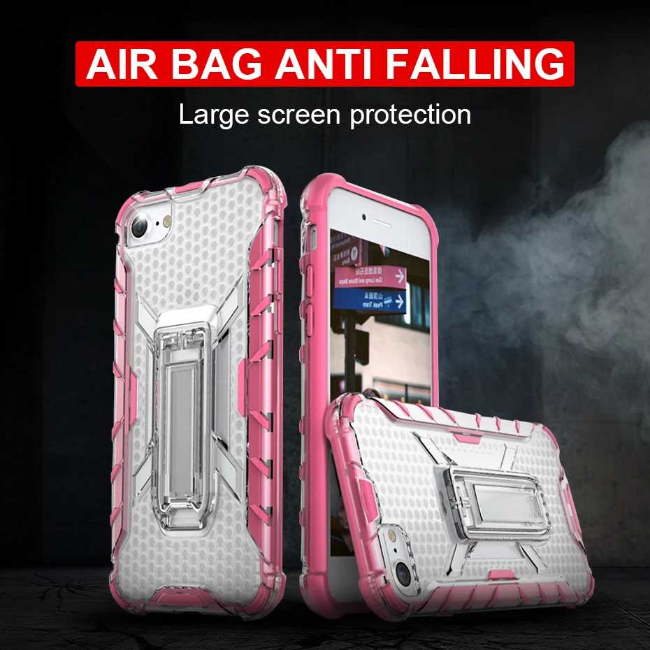 

FastDeng Airbag Shockproof Case For iPhone 6 7 8 High Elastic TPU+Hard PC Invisible Kickstand For iPhone 6p 7p 8p X XS