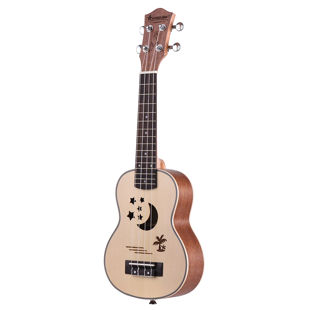 

21Inch Acoustic Soprano Ukulele Ukelele Uke Spruce Topboard Sapele Side Back Board coconut tree/ footprint Pattern for children