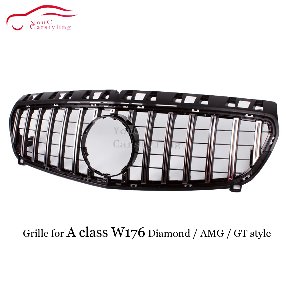 Front Grille GTR GT Grill Diamond AMG Style For Mercedes Benz A-Class W176 A180 A200 A260 A45 Car Styling Front Hood Mesh