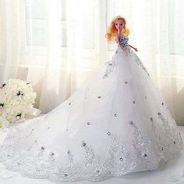 Doll + Dress / Luxury White Rhinestone Lace Bride Wedding Celebration ...