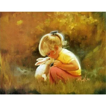 

girl and rabbit 5d cross stitch diamond diy painting rhinestone embroidery September canvas of resin craft mosaic crafts K242