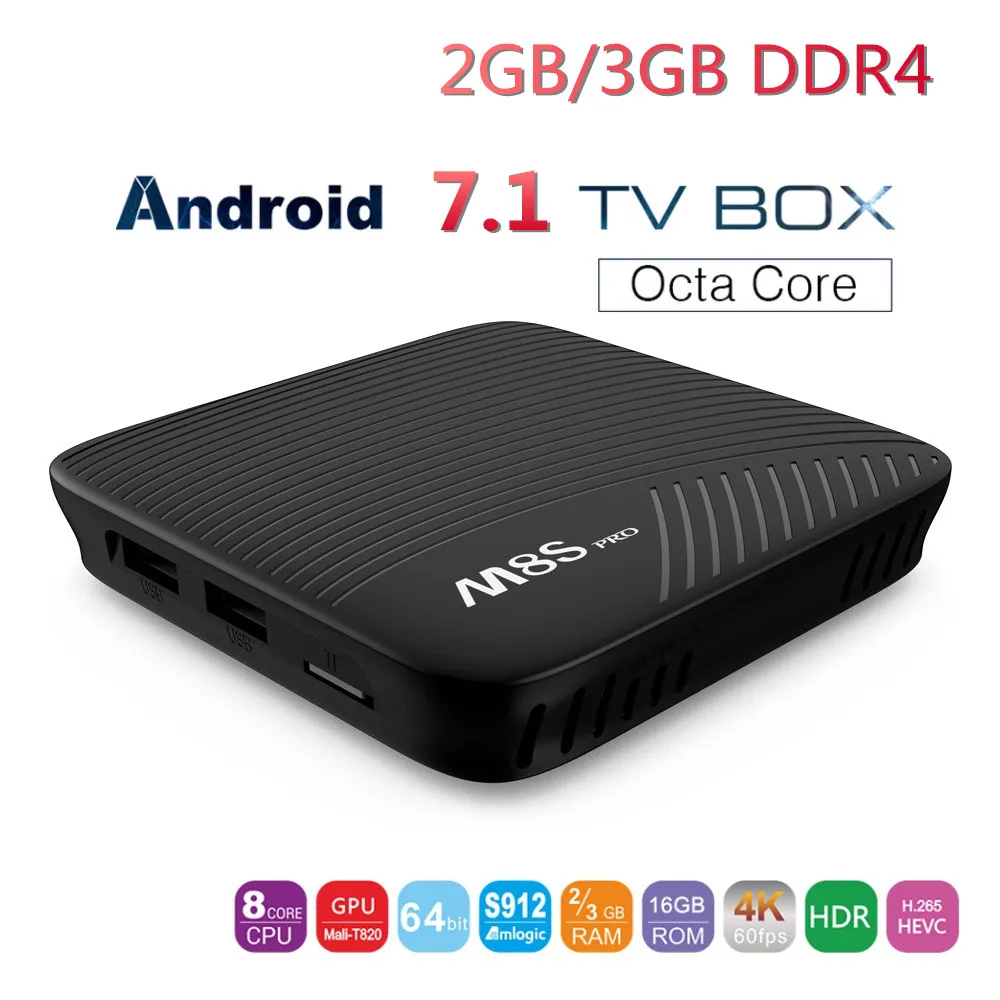 

MECOOL M8S PRO Smart TV Box Max Android 7.1 RAM 2GB 3GB DDR4 ROM 16GB Amlogic S912 Octa Core UHD 4K 2.4G 5G WiFi Set-top Box