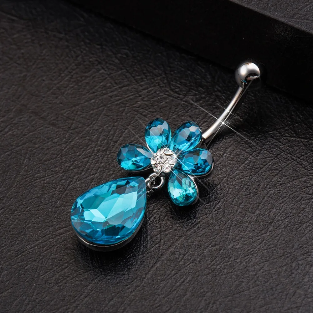 

Charming Blue Zircon Style Belly Button Ring Medical Stainless Steel Navel Piercing Water Drop Shape Belly Piercing Wholesale