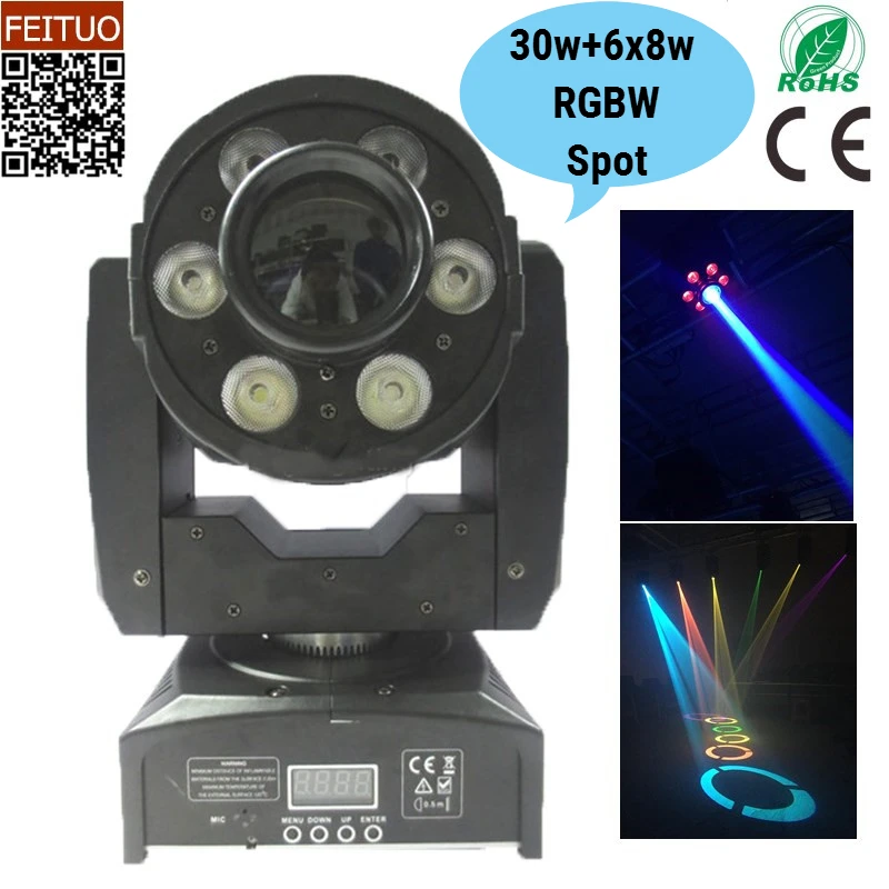 12pcs/lot Factory Sale Mini Gobo Moving Head Light 30w Spot+6x8w Rgbw