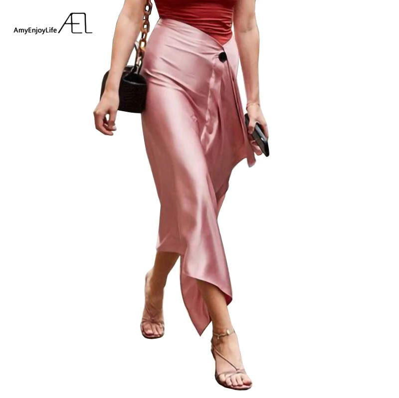 AEL Асимметричная юбка Женская Ретро Длинная атласная юбка мода wrap Hip Лето Femme Austere Midiskirt элегантный тонкий высокая талия - Цвет: Picture color