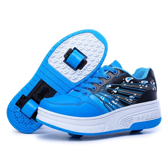 Size 28 43 New Kids Shoes With Two Wheels Boys Girls Sneakers