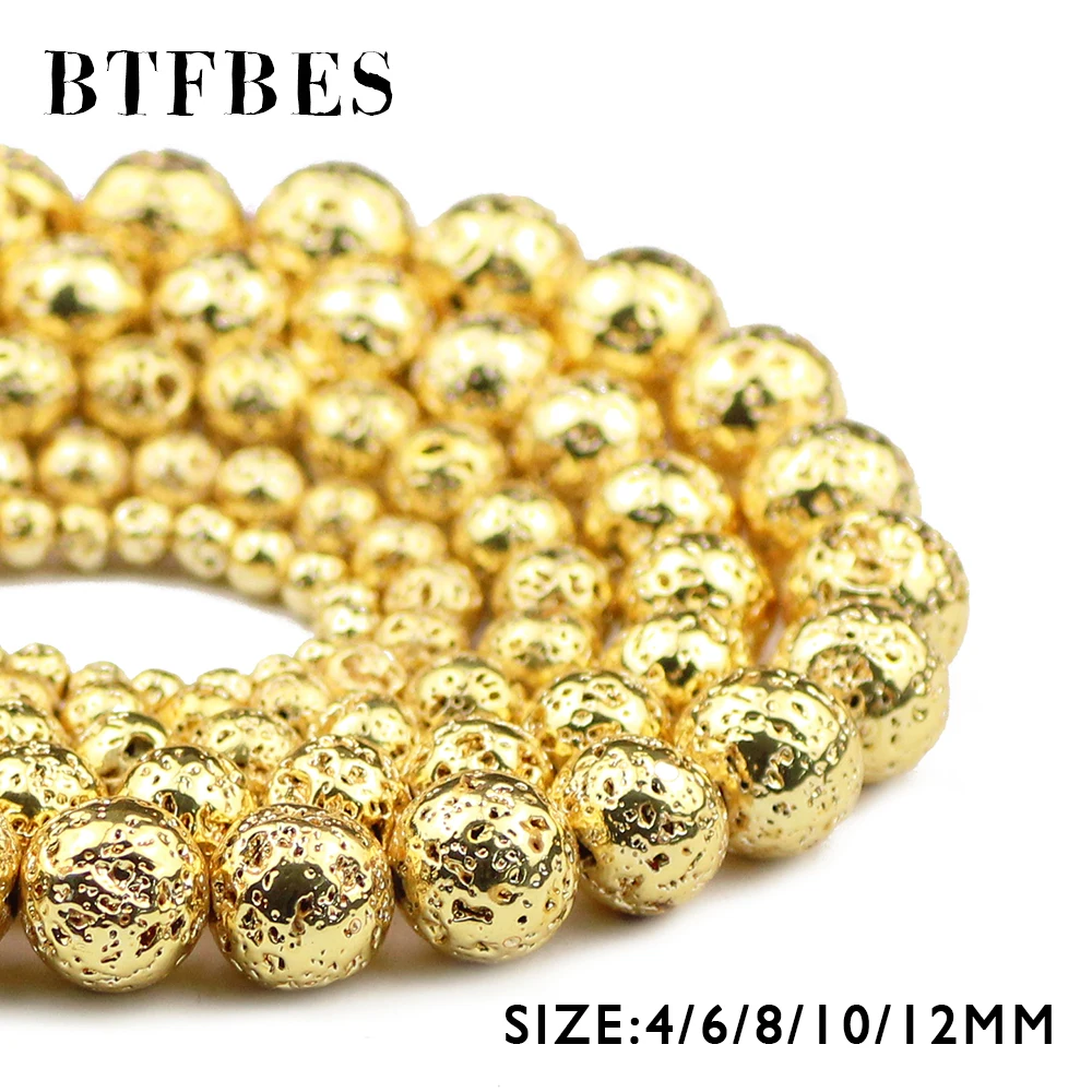 

BTFBES 18 Gold Lava Hematite Natural Stone Beads 4 6 8 10 12mm Round Loose Spacer Beads for DIY Bracelet Necklace Jewelry Making
