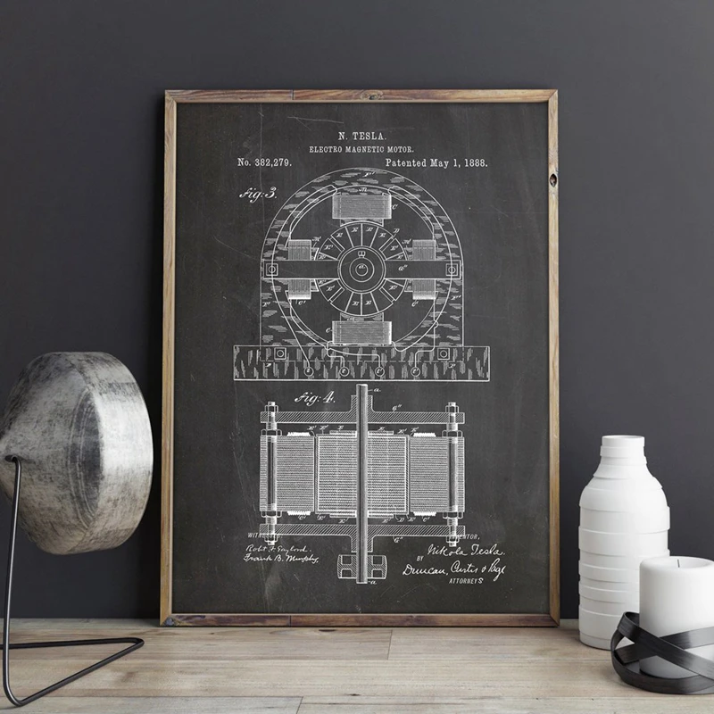 For Tesla Electro Motor Patent Poster Print