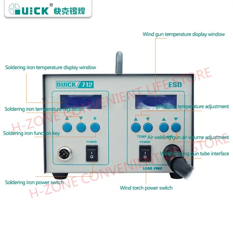 2019 New QUICK 712 2 in 1 lead free ESD 1000W Rework station Hot Air + Station Iron With 7 air nozzles 861DW+203H 2019 New QUICK 712 2 in 1 lead free ESD 1000W Rework station Hot Air + Station Iron With 7 air nozzles 861DW+203H