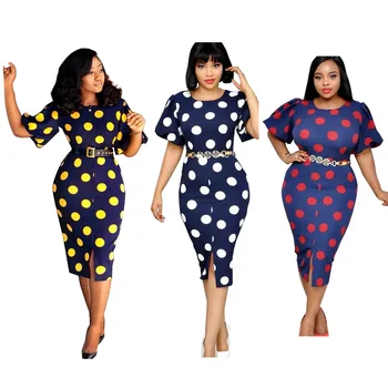 

African Dresses for Women Clothes polka dot Printed Traditional Clothing round neck Dashiki Dresses elegant festival clothing