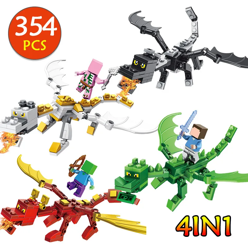 

4 in 1 My World Dragon Building Block For Children Gifts DIY Assembly Toys Compatible LegoINGLYS Minecrafted Enlightenment toys
