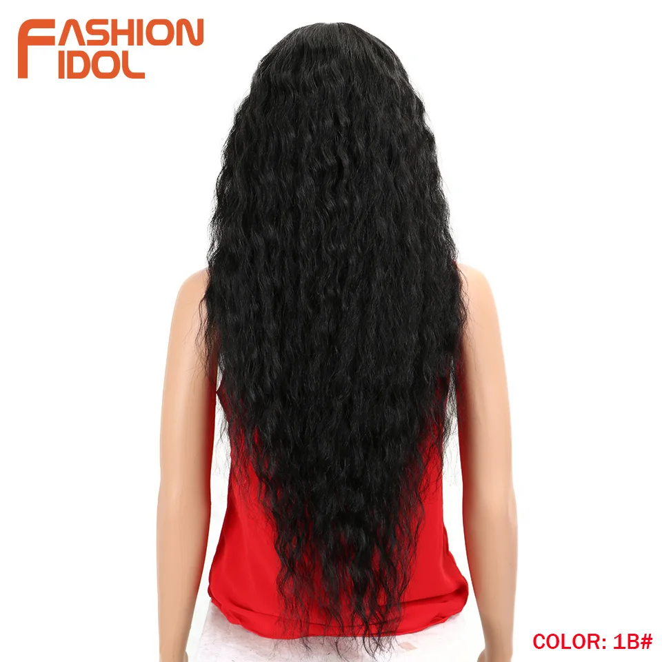 Мода IDOL Hair 28 дюймов мягкий длинный кудрявый I парик на кружеве для черных женщин синтетические волосы термостойкие парики для женщин - Цвет: # 1B