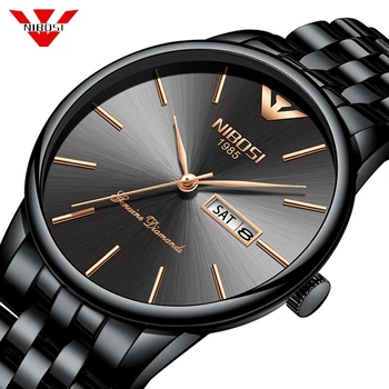 

NIBOSI Fashion Luxury Brand Watches Men Stainless Steel Mesh Band Quartz Sport Watch Chronograph Men's Wrist Watches Clock Men