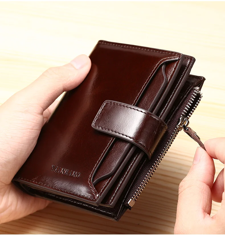 Genuine Leather Men Wallets Fashion Trifold Wallet Zip Coin Pocket Purse