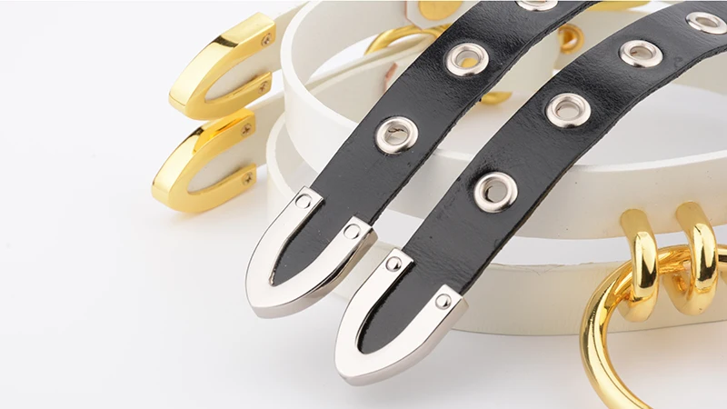 Designed 100% Handmade Real Leather Women Necklace Men Cut Out Frame Two Line Caged Choker Harajuku BDSM O Round Choker Necklace 13
