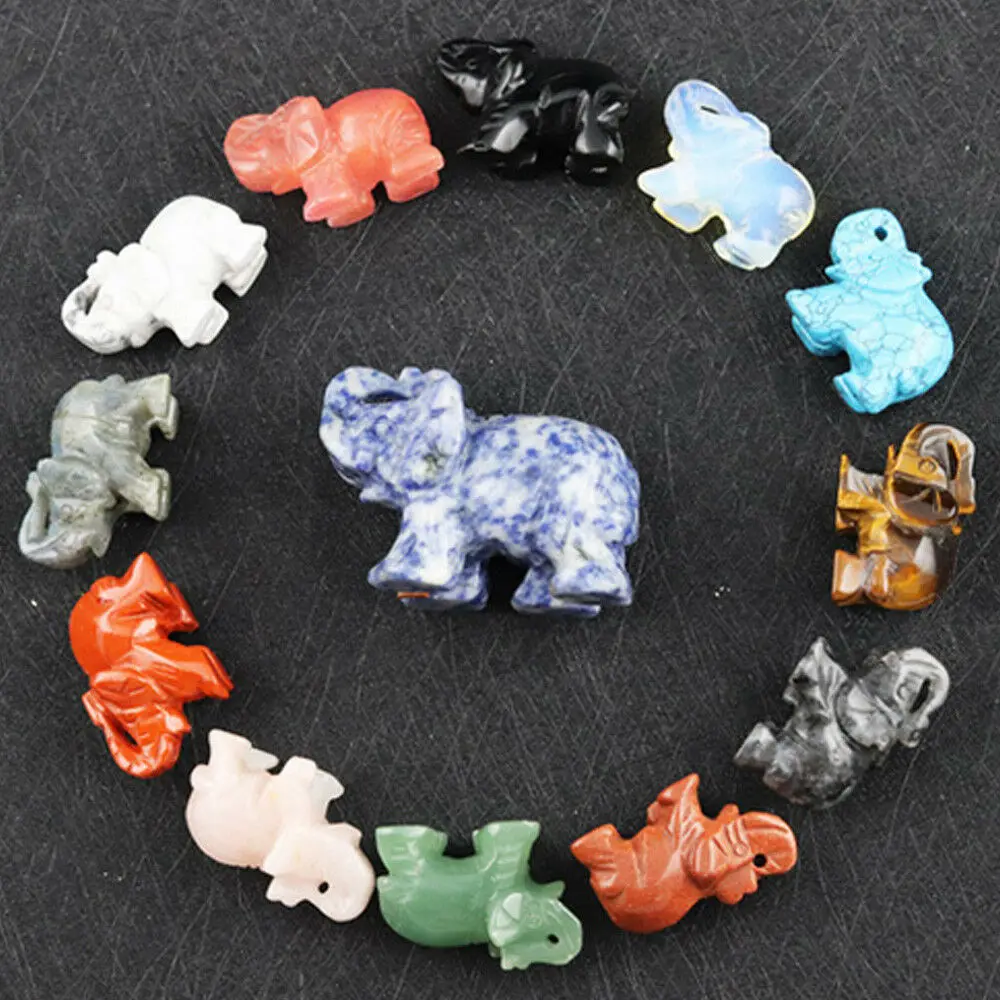 

1.5 Inch Elephant Animal Stone Carved Elephant Statue Figurine Jade Stone Natural Crystal Home Decoration Ornament