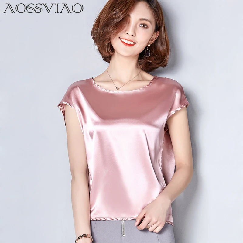 2019 New Silk Blouse Women Tops Fashion Elegant O neck Short sleeve ...